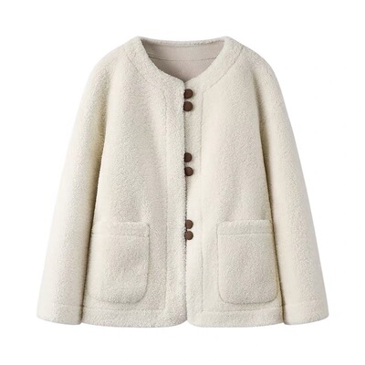 B423白色大码仿皮草外套女新款皮毛一体慵懒风小个子上衣