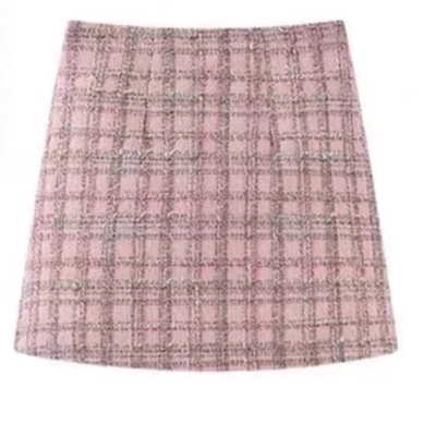 B143小香风拉链有内衬短裙女