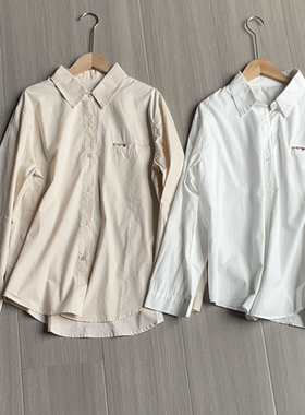 E333春季新款韩版宽松休闲百搭纯色倒三角单排扣翻领长袖衬衫女