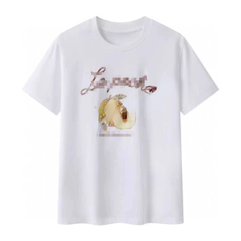 B432 T恤圆领字母桃子印花纯色夏季时尚休闲宽松百搭款短袖T恤