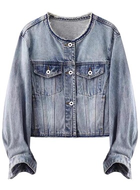 C343 牛仔外套秋新款时尚百搭圆领长袖上衣宽松显瘦牛仔外套