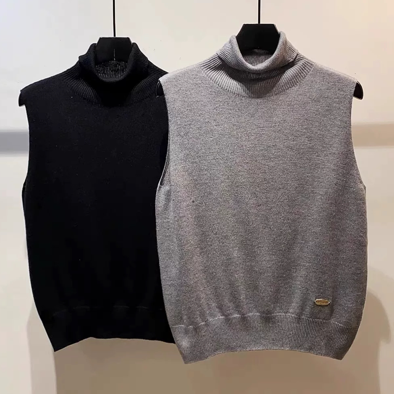 B143韩版简约修身显瘦套头针织背心女秋新款高领内搭无袖上衣