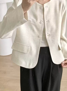 D903春秋季新款法式长袖亚麻西装短外套女高级感上衣