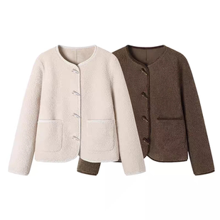 A554短外套女装秋冬新款小香风名媛气质法式毛绒上衣高级感牛角扣