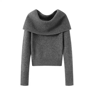 毛衣 针织衫 E014小艾秋冬新款 高级感气质百搭洋气一字肩设计长袖