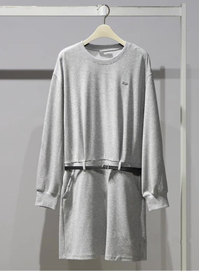E653鸟系列春季新款时尚休闲气质收腰显瘦运动风百搭灰色连衣裙