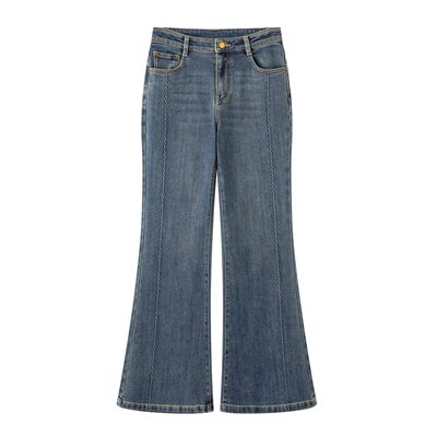 C113秋冬新款高腰显瘦微喇牛仔裤长裤女