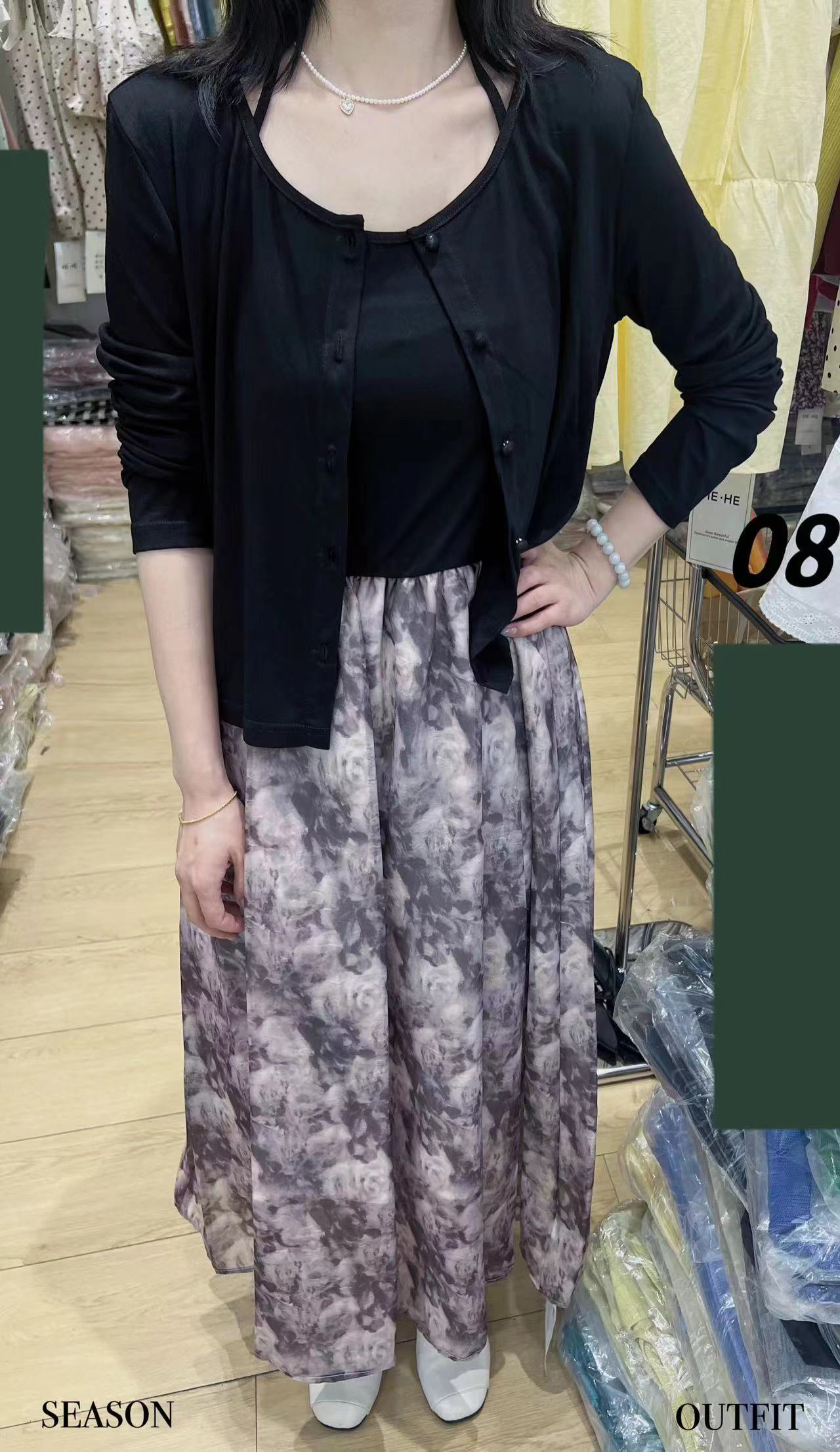 B513 春夏季吊带莫代尔连衣裙开衫2件套女吊带裙套装