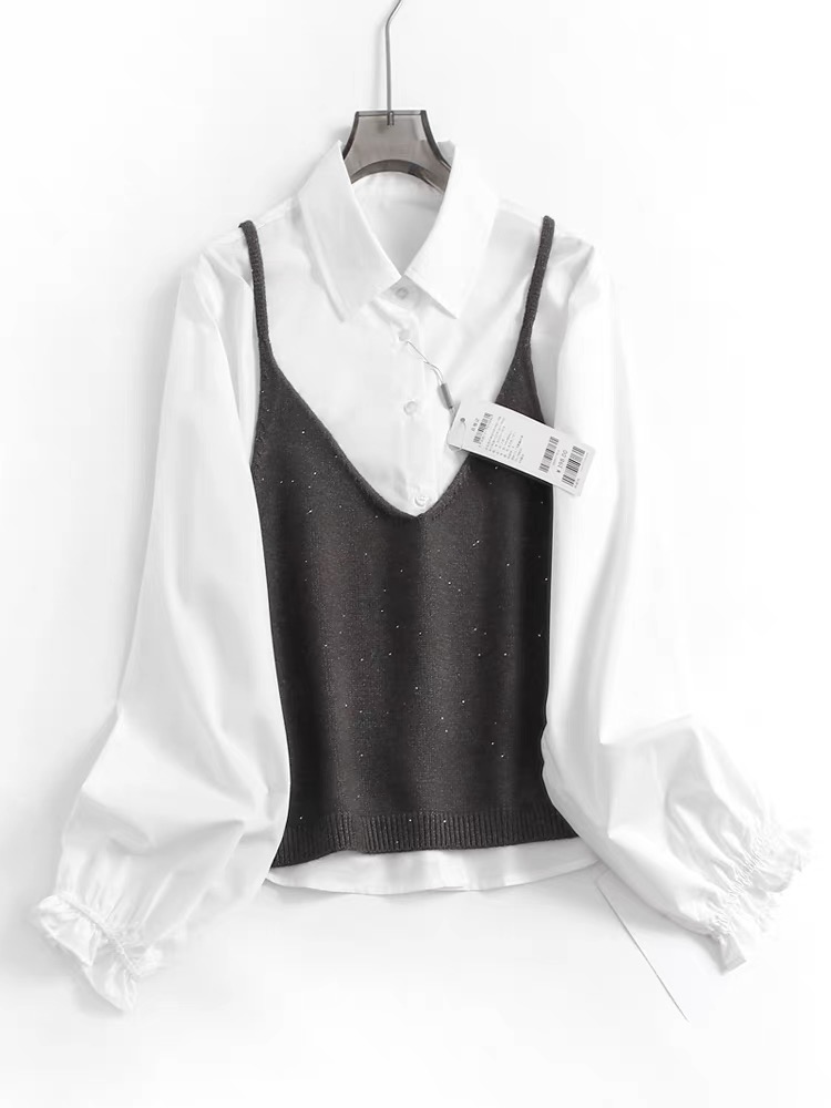 A342 V领针织吊带外搭可配一整套翻领长袖百搭女装衬