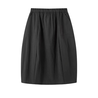 B144秋季新款时尚通勤松紧腰花苞裙黑色半身裙4G8242941