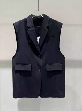 C353春新款大码黑色时尚百搭无袖收腰西装马甲外套女