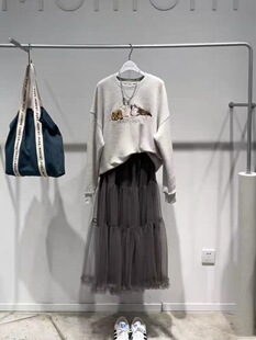 D223毛圈卫衣 淑女圆领卡通印花绣花慵懒风宽松套头上衣