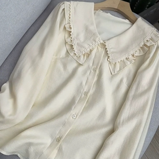 A233荷叶边娃娃领长袖衬衫女新款有内衬泡泡袖上衣长袖衬衫0.14