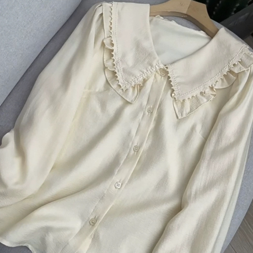 A233荷叶边娃娃领长袖衬衫女新款有内衬泡泡袖上衣长袖衬衫0.14
