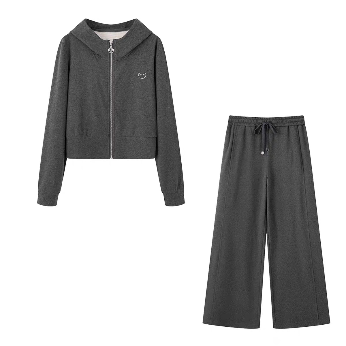 B253两件套 连帽刺绣拉链门襟卫衣+侧缝走线卫裤春秋休闲运动套装