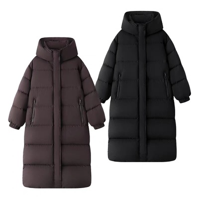 E222冬季新款长款加厚棉衣极寒立领连帽被子服保暖面包服中长款