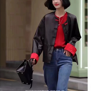 高级感减龄国风pu皮夹克上衣潮 新款 0.6 皮衣外套春季 E144新中式