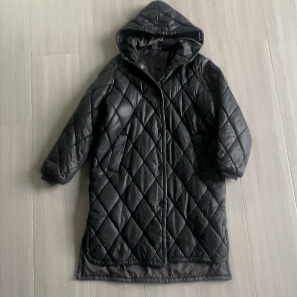 A413原版宽松版皮衣加棉菱行格中长款磨砂pU棉衣外套连帽风衣