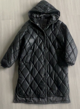 A413原版宽松版皮衣加棉菱行格中长款磨砂pU棉衣外套连帽风衣