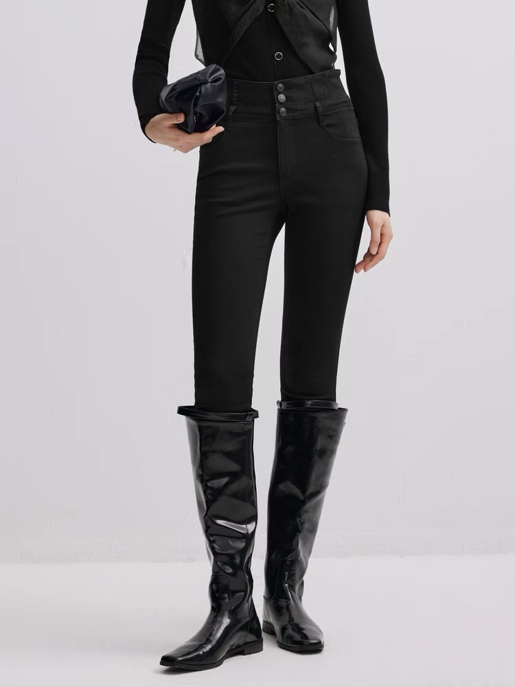 C253百搭春秋靴裤艾新品通勤百搭经典高腰裤高弹力牛仔裤30123201