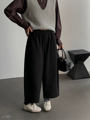 B304 秋冬季新款宽松大码松紧腰九分裤毛呢九分裤大码裤女