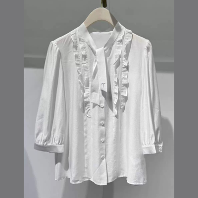 D143诗系衬衫女装夏季新款七分袖衬衣设计感百搭上衣休闲高级感