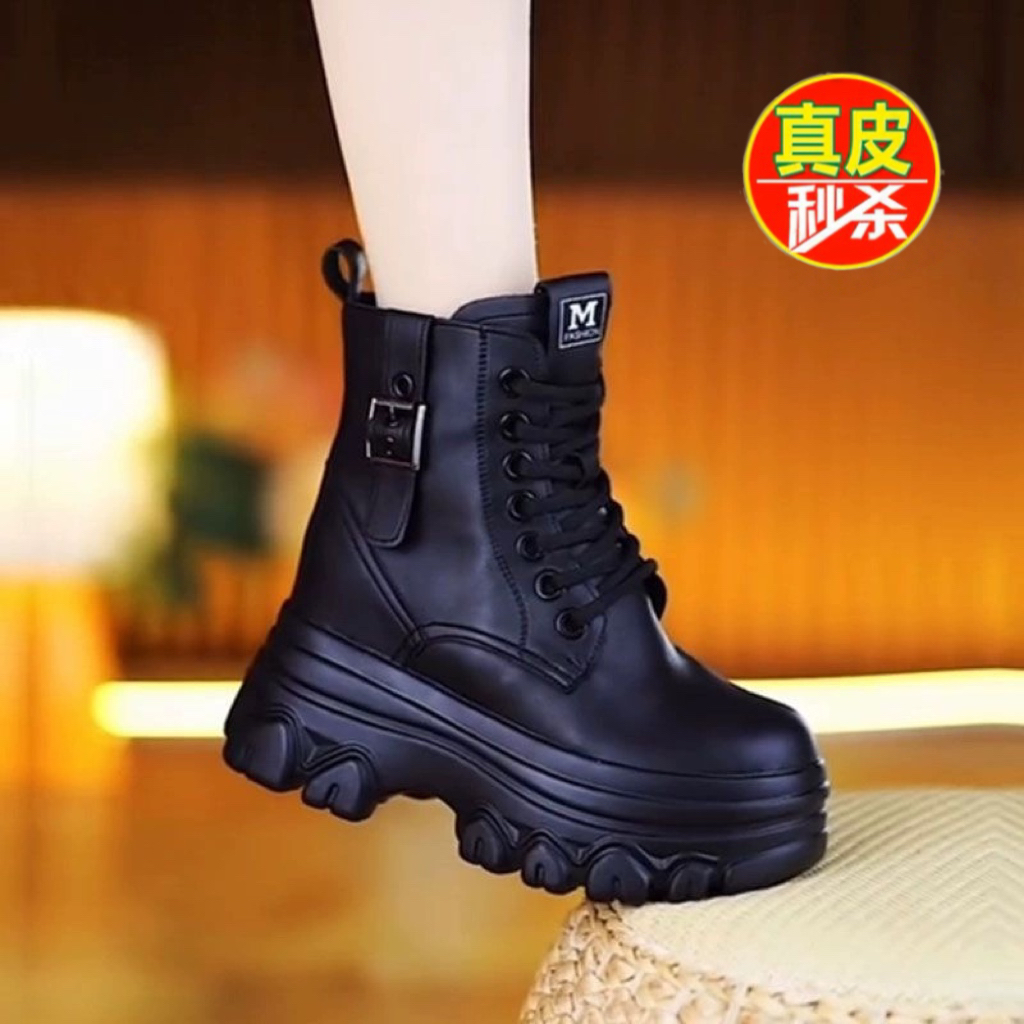 2025爆款春秋真皮英伦风马丁靴女冬季加绒保暖棉靴小个子厚底短靴