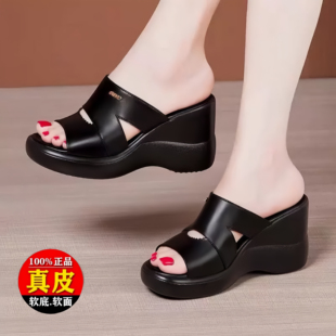 品牌鞋坡跟一字拖鞋女2026新款夏季厚底增高松糕小个子百搭凉拖鞋