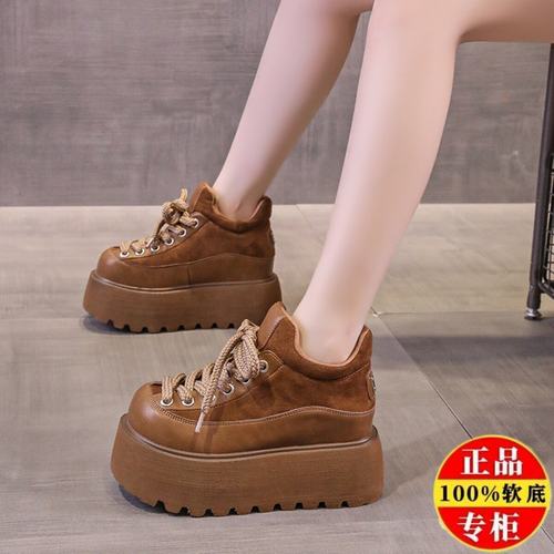 品牌撤柜松糕勃肯鞋女2025冬季新款百搭增高厚底鞋小个子休闲板鞋
