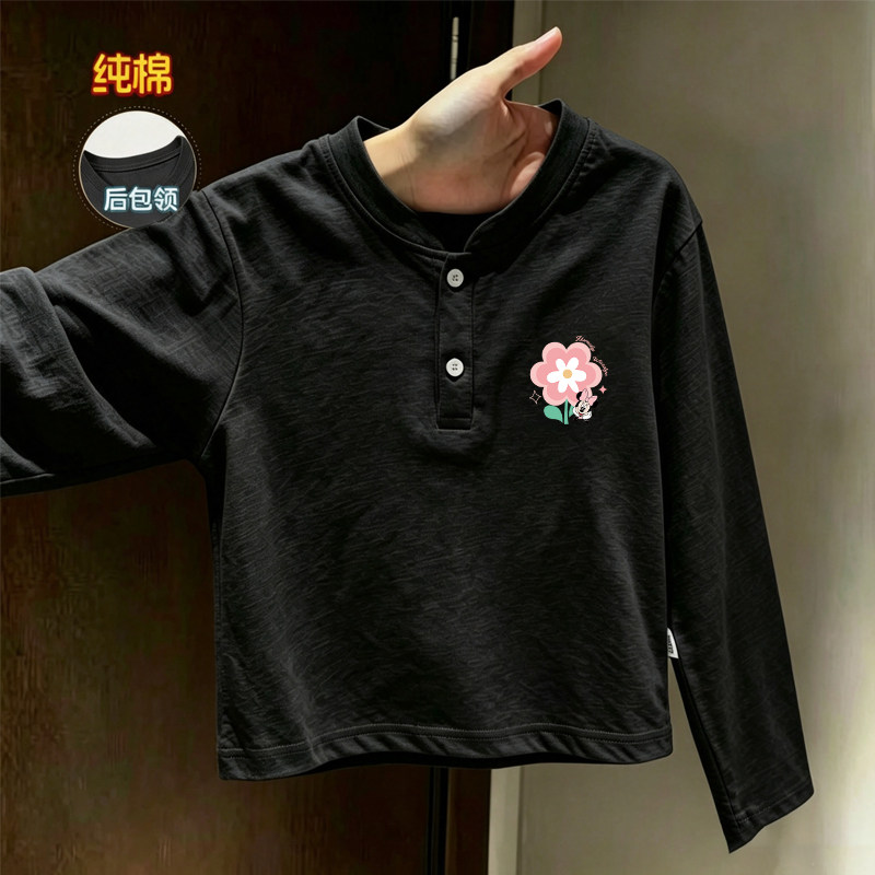 纯棉男女儿童POLO衫长袖韩系潮流新款印花洋气时尚休闲上衣春秋季