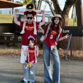 亲子红色短袖 洋气母女父子出游拍照上衣潮 T恤一家三口四口全家装