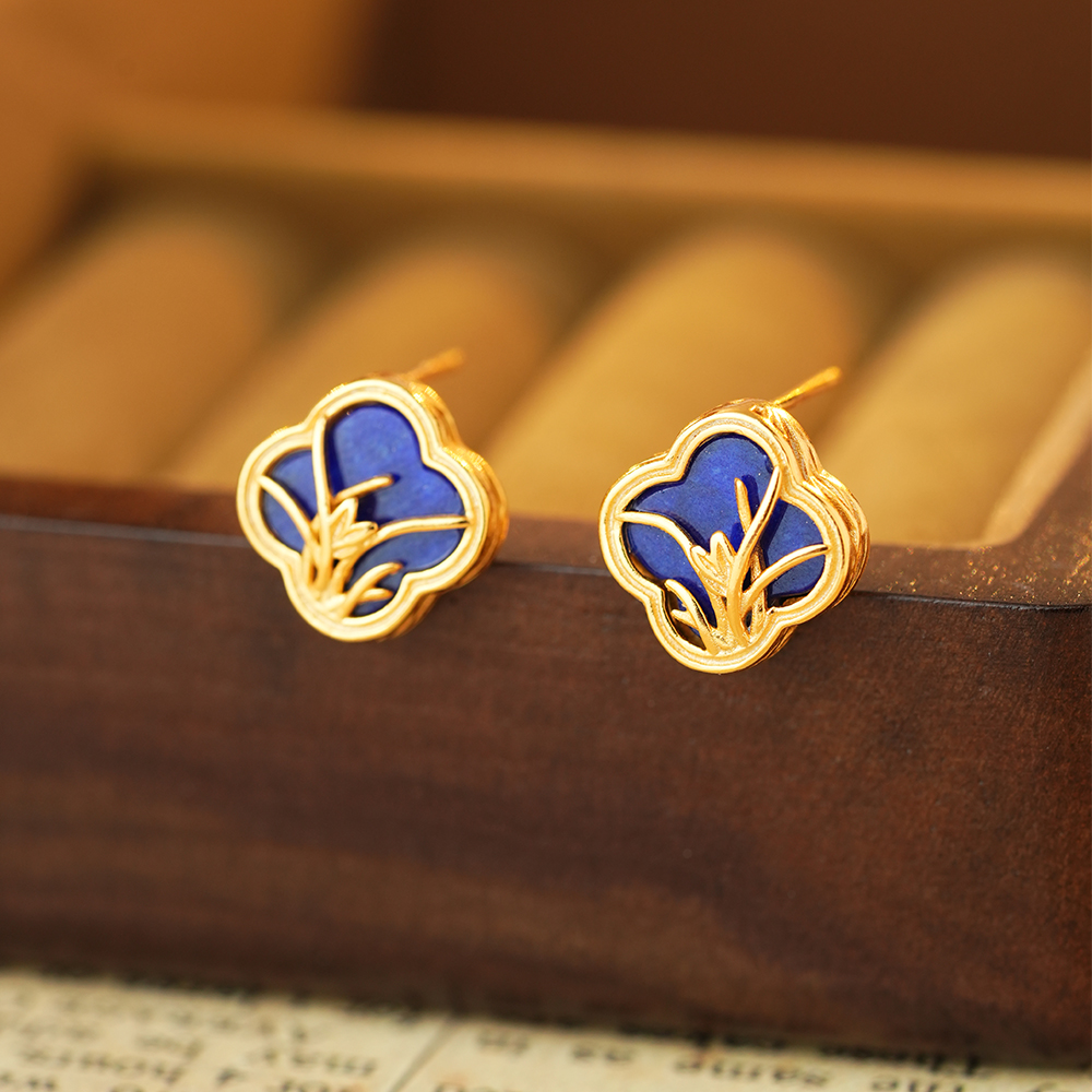 御臻珠宝青金石S925银复古耳钉