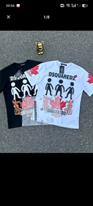 三标齐全+广州高版本+包装袋D2夏季T恤泼墨丝印枫叶T学生情侣套装
