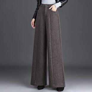 加绒加厚羊毛呢阔腿裤2026冬季新款女裤高腰显瘦遮胯休闲大脚长裤