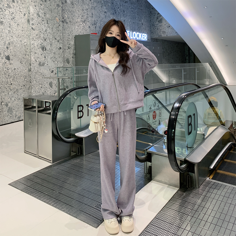一整套休闲连帽卫衣阔腿裤连件套