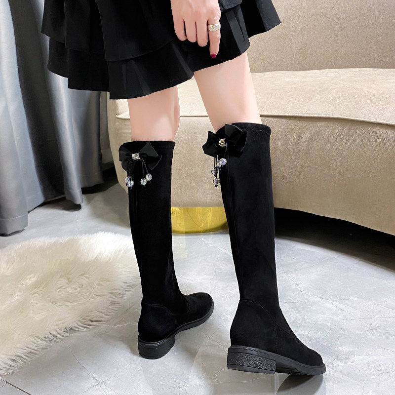15岁女孩子13秋冬马靴11中小学生9加绒皮面靴8女大童蝴蝶结高筒靴