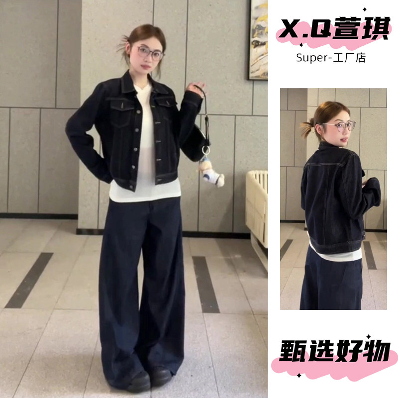 韩系超好看原牛色短款牛仔外套女图片