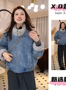 韩系复古牛仔棉服女短款加厚保暖