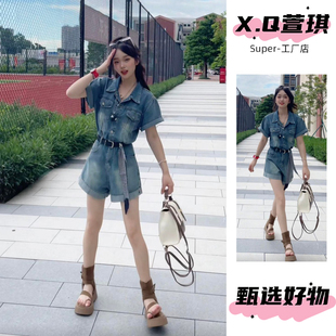 港风复古牛仔连体裤女2026年夏季新款美式辣妹设计感收腰高腰潮
