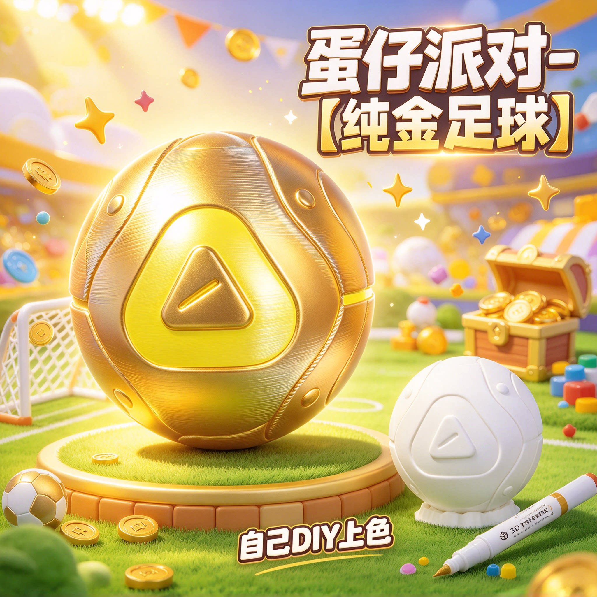 蛋仔派对-纯金足球模型diy上色涂装涂色手办解压儿童玩具亲子手工
