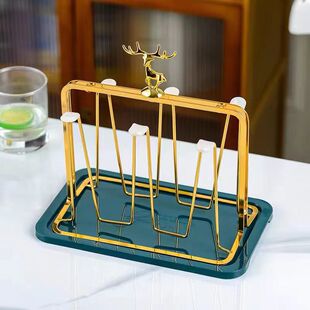 高颜值杯架家用茶具收纳双层沥水盘玻璃杯置物架水杯挂架带托盘