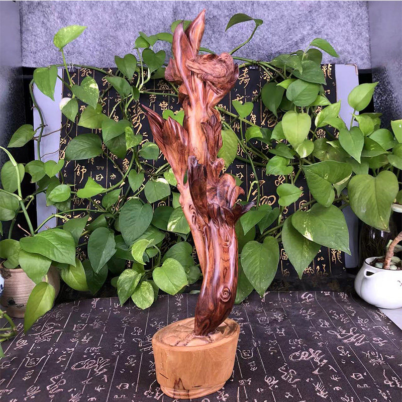 良木阁铁匠村正宗海南黄花梨糠梨花鸟满花纹虎皮纹精品大摆件根雕