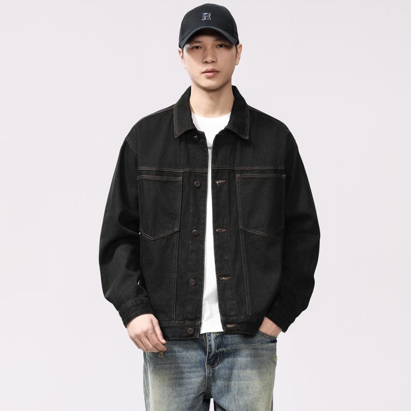 美式复古纯棉纱线原色牛仔外套男