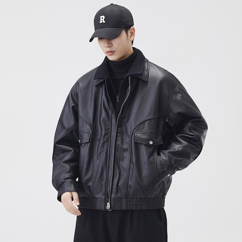 90鸭绒PU皮衣羽绒服男2025冬季加厚保暖痞帅短款双层领机车夹克潮