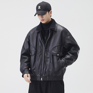 90鸭绒PU皮衣羽绒服男2025冬季加厚保暖痞帅短款双层领机车夹克潮