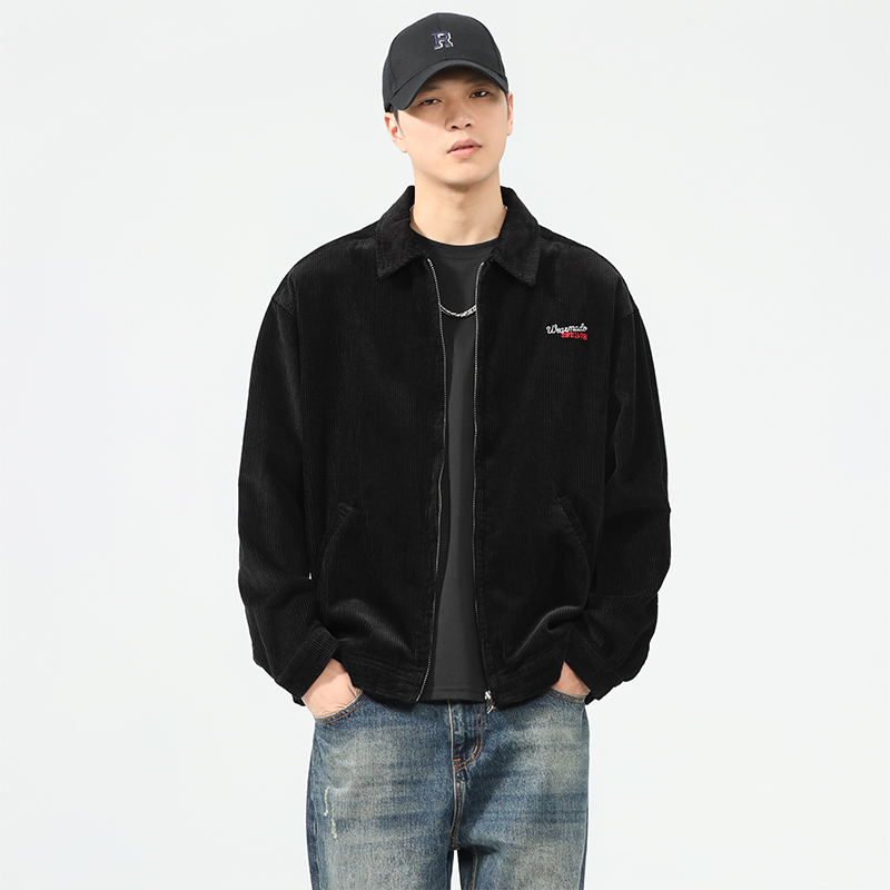 秋冬宽松老钱风灯芯绒翻领夹克男