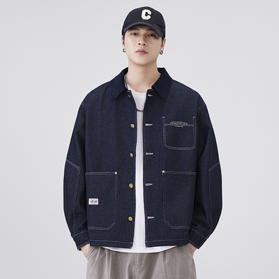 丹宁灯芯绒撞色翻领牛仔外套男