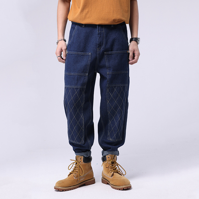 高街潮牌机能补丁工装牛仔裤男