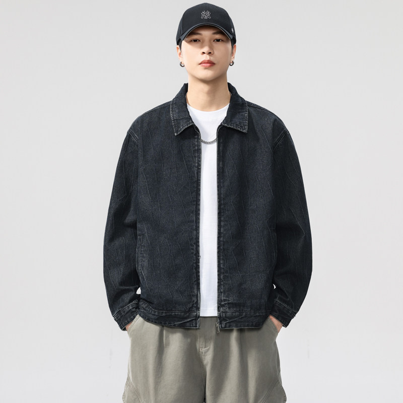 美式复古高级感提花牛仔外套男2025秋冬新款潮牌宽松休闲工装夹克