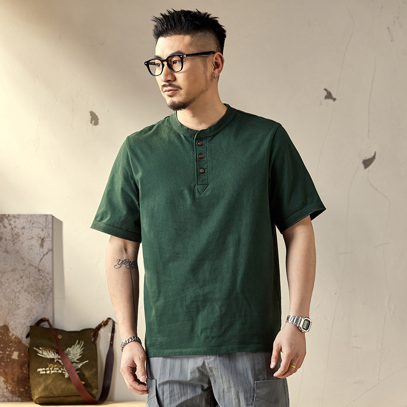 美式复古320g重磅短袖polo衫男2025夏季宽松硬汉纯棉亨利衫领t恤